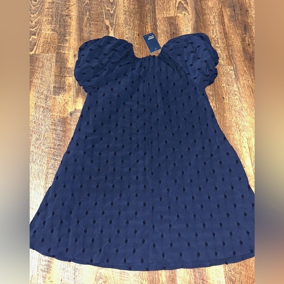 Crown & Ivy Women's Short Sleeve Novelty Woven A-Line Dress Puff Sleeves Size L - Picture 4 of 5